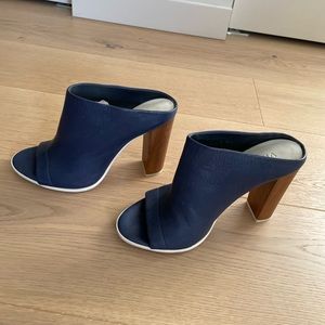 Vince open toe mule heels - navy blue leather